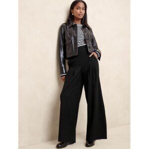 Banana Republic ULTRA High Rise WIDE Leg FLANNEL Black PLEAT Pants Size 8 RT$120